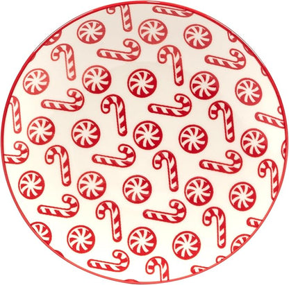 Certified International Peppermint Candy 6" Luncheon/Canape Plates, Set of 6 Assorted Designs, Multicolor, Small