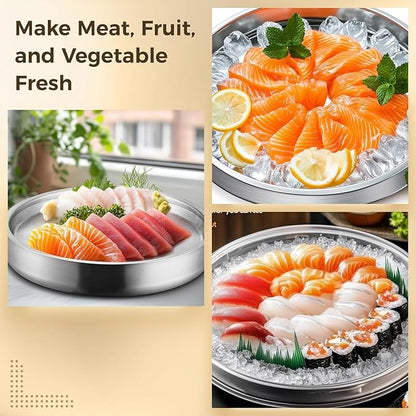 Chilled Stainless Steel Serving Tray, 11.2-Inch Cold Serving Platter with Ice Compartment, Buffet Shrimp Cocktail Serving Dish for Party Fruit Food