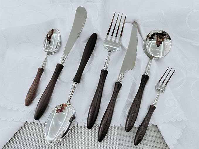 70PCS Utensils Wood Handle Silverware Set Cutlery Set for 10 ZILNEHZ Flatware Luxury Utensil Sets Stainless Steel for Kitchen Include Fork Knife Spoon Tableware for Kitchen Hotel Banquet Seder