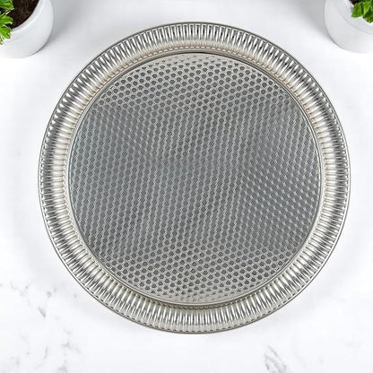 Alisveristime Round Hammered Metal Serving Tray – Ottoman Style, (11.8" Diameter, 12.6 oz) 5 Color Options (Silver)