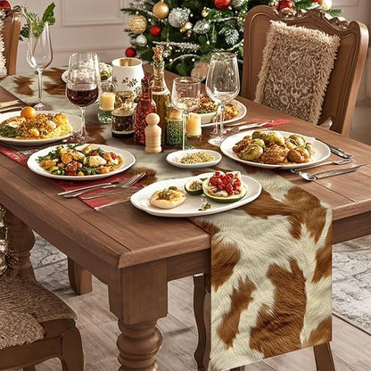 Cow Print Table Runner Seasonal Farmhouse Kitchen Dining Linen Table Decoration for Indoor Outdoor Home Party Decor 13 x 72 Inch