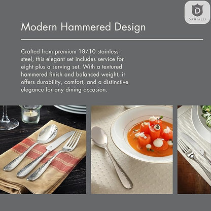 Hammered Silverware Set | Premium 18/10 Stainless Steel Flatware Service for 4 | Heavy-Duty & Dishwasher Safe | Built to Last (20-Piece, Fidenza Hammered)