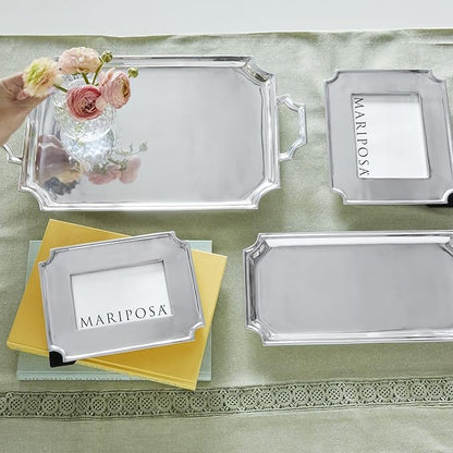 MARIPOSA LINZEE Handled Serving Tray| Silver | Brillante | SERVEWARE | Trays | Recycled SANDCAST Aluminum | Handmade in Mexico