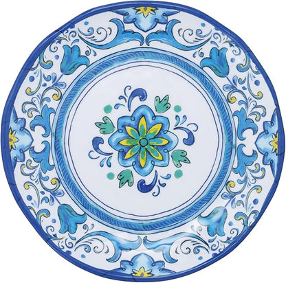 UP UPware Blue Floral Melamine Round Dessert Plates, Small Serving Plates, for Appetizer, Snacks, and Side Dishes, Blue, 6 Inch, Set of 4