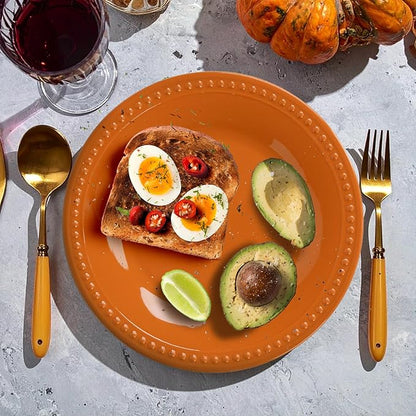 Melamine Beaded Dinner Plate Set of 6, BPA Free, Chip & Break Resistant, Lightweight, Great for Dining, Weddings & Everyday Meals, Fall, 8.5in