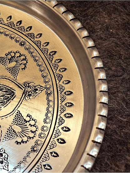 Serving Tray Copper Ottoman Tray 12 Inch Silver Color Decorative Tea Tray for Coffee Table, Kitchen, Living Room, Home Decor - Silver, One Size