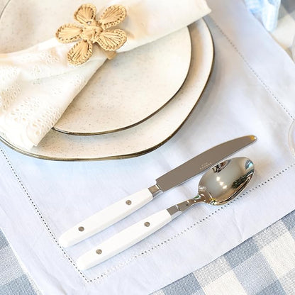 ANNOVA Silverware Set, Retro/Rivet Colorful Stainless Steel Tableware Kitchen Flatware Set Utensils, Includes Dinner Knives, Forks, Spoons, Salad Forks & Dessert Spoons (White, 20 Pieces)