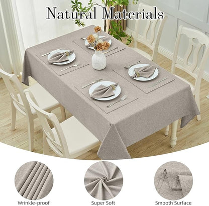 Rectangle Table Cloth Linen Farmhouse Stainproof Waterproof Washable Polyester Oblong Rectangular Fabric Table Cover for Kitchen Dining Dinner(Flaxen/60x84 Inch)