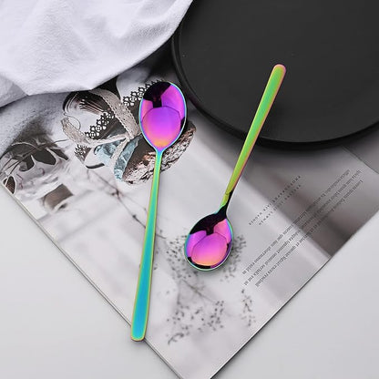 30 Pieces Silverware Set, Rainbow-Flatware Cutlery Set Service for 6, 18/8 Stainless Steel Tableware Eating Utensils for Home/Hotel/Restaurant, Mirror Polished, Dishwasher Safe