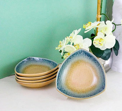 Ebros Gift Artistic Blue River Ao Nagashi Collection Dinnerware Serveware Kitchenware Set Asian Japanese Restaurant Supply (Pack of 5 Appetizer Salad Triangular Deep Serving Plates)