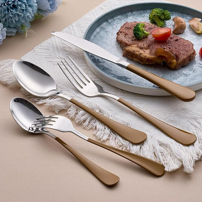 20-Piece Brown Silverware Set for 4, 18/0 Stainless Steel Flatware Cutlery Utensils Set, Include Dinner Knives,Dinner Forks,Dinner Spoons,Salad Forks,Teaspoons,Dishwasher Safe