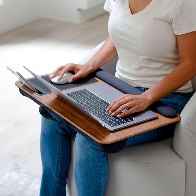 LAPGEAR Home Office Pro Lap Desk with Wrist Rest, Mouse Pad, and Phone Holder - Espresso Woodgrain - Fits up to 15.6 Inch Laptops - Style No. 91612
