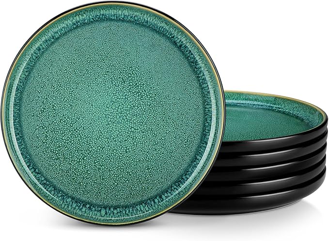 vancasso PLAYA Dinner Plates Set of 6, 10.25 Inch - Ceramic & Stoneware Plates, Microwave & Oven Safe, Trendy Green Tableware for Modern Dining, Durable Dishwasher Safe Design