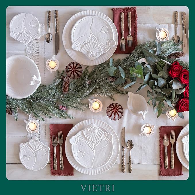 Vietri Pietra Natale Figural Santa Appetizer Plate, 7" Handmade Ceramic Cheese Dessert Cake Christmas Dish