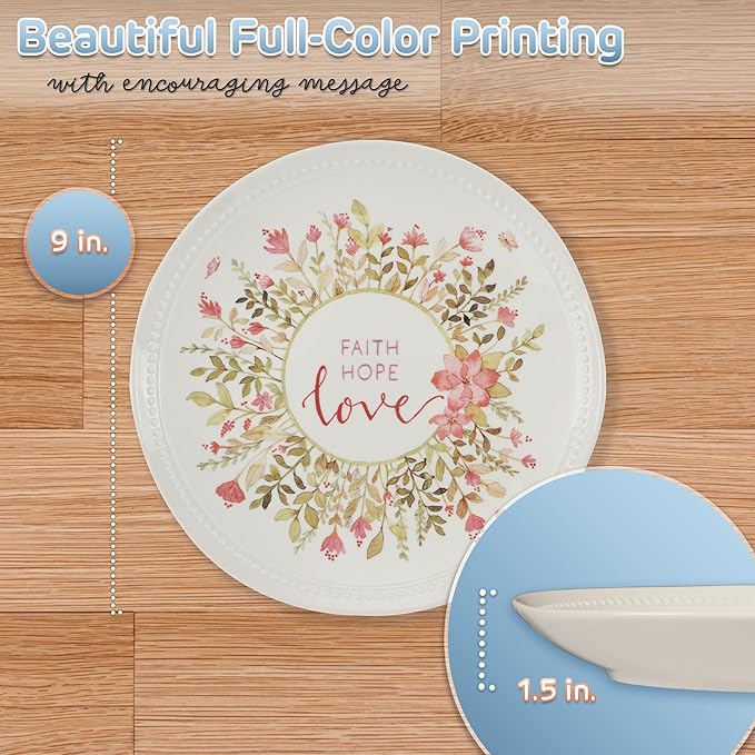WITH LOVE 9" Ceramic Serving Plate for Home & Kitchen: Faith Hope Love Pink Floral Inspirational Dish for Appetizers, Desserts, Snacks-Food Safe, Lead & Cadmium-free