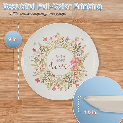 WITH LOVE 9" Ceramic Serving Plate for Home & Kitchen: Faith Hope Love Pink Floral Inspirational Dish for Appetizers, Desserts, Snacks-Food Safe, Lead & Cadmium-free