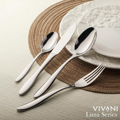VIVANI 16 Piece Slender Silverware Set for 4, Forged Stainless Steel Flatware Set with Steak Knives, Waterdrop Handle Cutlery Set for Home, Hotel, Dishwasher Safe, New Home Gift