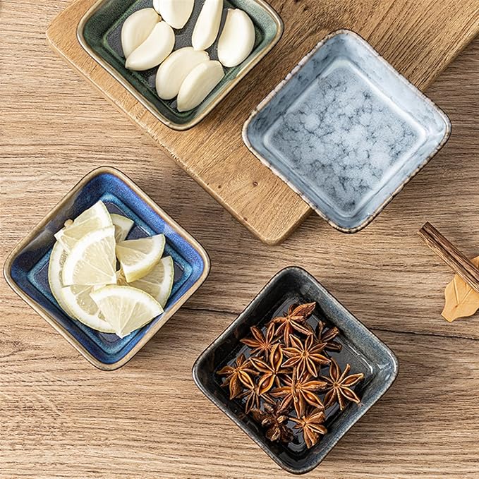 Salad plate Retro Ceramic Snack Plate Commercial Hot Pot Seasoning Household Sauce Plate Dipping Bowl Appetizer Plate Plastic plate(B), ZHONGXIAOFEI2023