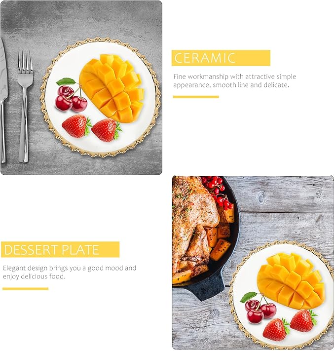 Nordic Style Round White Ceramic Appetizer Plate Gold Rim, Suitable for Family, Cafés, and Parties