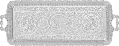Alisveristime Turkish Ottoman Coffee Tea Beverage Serving Rectangle Tray (Small Tray) (13 INC*5.5 INC) (Silver)