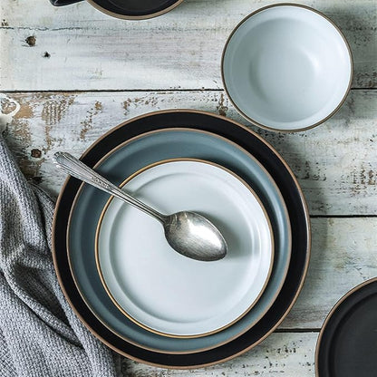 Dinner Plate Simple Ceramic Dinner Plates Creative Grey Nordic Plate Household Dishes and Bowls Porcelain Tableware for Kitchen(8 Inch Plate White)