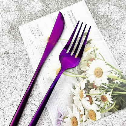 JASHII Silverware Set, Mirror Polished Purple Flatware Cutlery Set Service for 4, Shiny Finish 24 Pieces Stainless Steel Utensils Set Dinner Knife Fork Spoon Dessert Fork Salad Spoon Dishwasher Safe