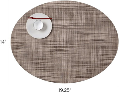 Chilewich Mini Basketweave Placemats in Soapstone - Set of 4 - Easy Care Woven Tabletop Textiles - Indoor/Outdoor - 19.25" x 14" Oval