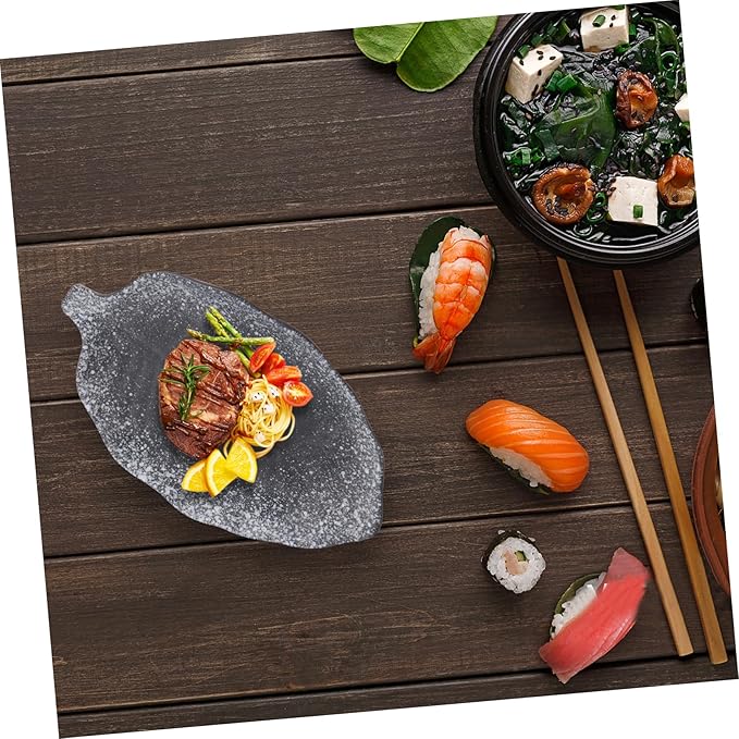 2Pcs Japanese Vintage Ceramic Banana Leaf Snack Plate Irregular Serving Dish for Dipping Sauce Food Tableware for Appetizers and Desserts