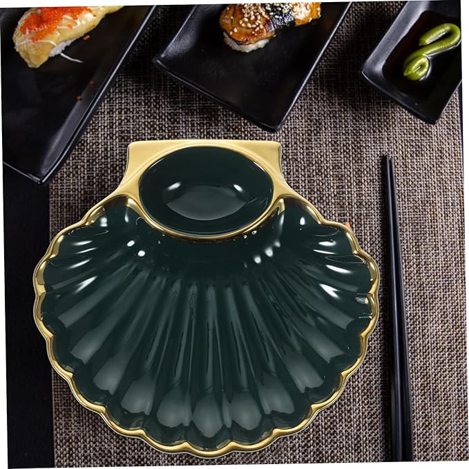 1Pc Dumpling Dish with Sauce Creative Shell Shaped Appetizer Plate for Dipping Sauces for Serving Dumplings French Fries Sushi Home and Restaurant Use
