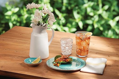 Carlisle FoodService Products Mingle Resuable Plastic Plate Dinner Plate with Pottery Style for Home and Restaurant, Melamine, 11 Inches, Aqua, (Pack of 48)