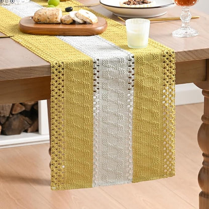 Artoid Mode Yellow Farmhouse Rustic Table Runner, Seasonal Hollow Kitchen Dining Table Decoration for Home Party Decor 12x72 Inch
