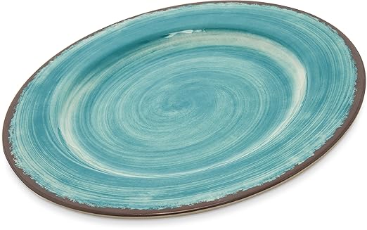 Carlisle FoodService Products Mingle Resuable Plastic Plate Dinner Plate with Pottery Style for Home and Restaurant, Melamine, 11 Inches, Aqua, (Pack of 12)