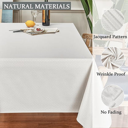 Rectangle Table Cloth Linen Farmhouse Stainproof Waterproof Washable Polyester Oblong Rectangular Fabric Table Cover for Kitchen Dining Dinner (Ivory, 52 X 70 Inch)