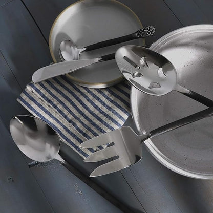 Gourmet Settings - 5-Pieces Hostess Silverware Set - Avalon Collection - Matte/Polished Metal Flatware Serving Set - Stainless Steel Kitchen Utensils Knife/Fork/Spoons - Dishwasher Safe (35-354)