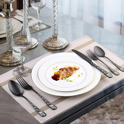 40 Piece Skull Pattern Matte Silverware Set for 8, Black Flatware set Service for 8,Gothic Unique Skull Pattern Design,18/0 Stainless,Satin Finish Cutlery for 8,Dishwasher Safe