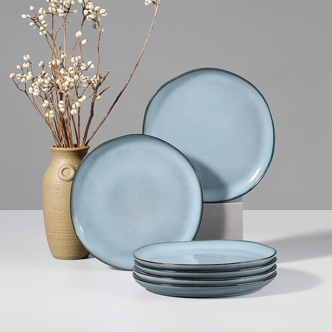 HaWare Stoneware Salad Plates Set of 6, 7.9” Heavy Duty Ceramic Plates, Reactive Glaze Dinnerware for Home Restaurant, Chip and Scratch Resistant, Microwave and Dishwasher Safe, Reactive Foggy Blue