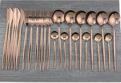 Gugrida 24-Piece Silverware Set - 18/10 Stainless Steel Reusable Utensils Forks Spoons Knives Set, Mirror Polished Cutlery Flatware Set, Great for Family Gatherings & Daily Use (6 set, Copper)