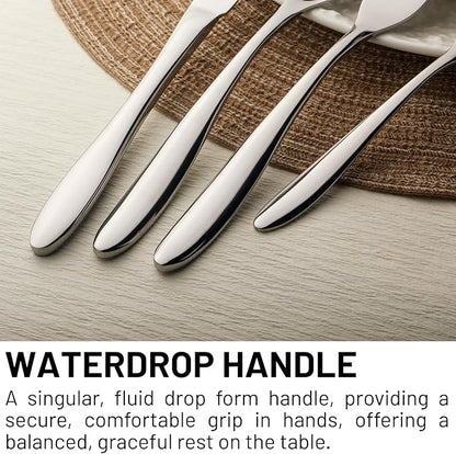 VIVANI 16 Piece Slender Silverware Set for 4, Forged Stainless Steel Flatware Set with Steak Knives, Waterdrop Handle Cutlery Set for Home, Hotel, Dishwasher Safe, New Home Gift