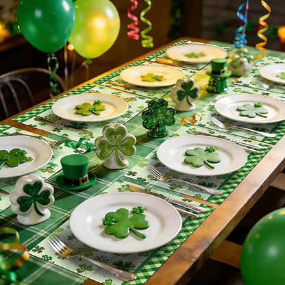 comfoyar St. Patrick's Day Placemats Set of 4, 12x18 Inch Non-Slip Linen Green Shamrock Place Mats, Washable Absorbent Lucky Clover Table Mats for Kitchen Dining Party Table Decoration