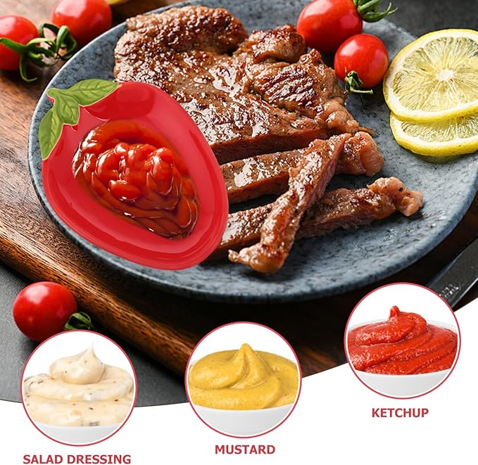 Hemoton 8pcs Ceramic Strawberry Seasoning Dishes Appetizer Tray for Serving Sushi Snacks and Dipping Sauces Creative Dishware for Home and Restaurant Use