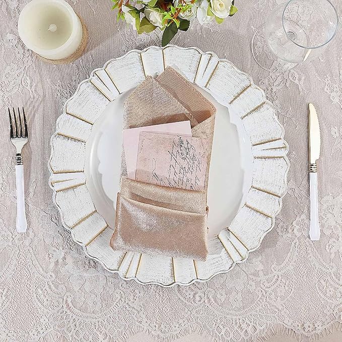 Efavormart 13" Charger Plates - Set of 12 - White Round Acrylic Disposable Charger Plates with Gold-Brushed Wavy Scalloped Rim, Ideal for Wedding Dinner Party Bulk Events Tabletop Decor