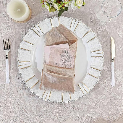 Efavormart 13" Charger Plates - Set of 12 - White Round Acrylic Disposable Charger Plates with Gold-Brushed Wavy Scalloped Rim, Ideal for Wedding Dinner Party Bulk Events Tabletop Decor