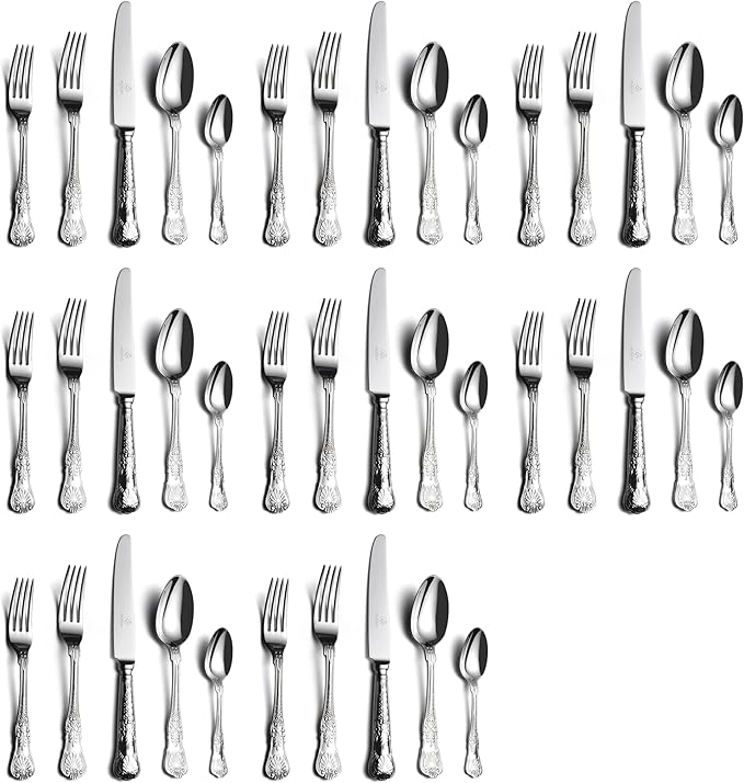 40 Piece Silverware Set for 8, 18 10 Stainless Steel flatware Set, Antique vintage cutlery set, Knife fork spoon, Heavy Duty Dishwasher Safe OTW PAVILION