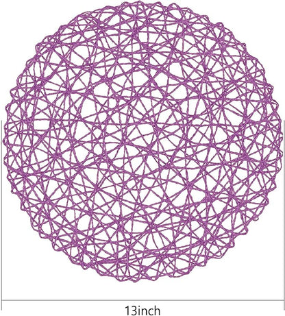 AHHFSMEI Paper Braided Round Placemats Set of 6 Natural Non-Slip Heat Resistant Table Mats for Dining Tables Woven Indoor Outdoor Place mats(Purple)