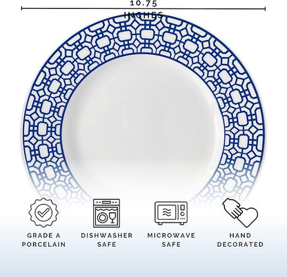 Caskata Newport Garden Gate Dinner Plates Set of 4 | High-Design Lead-Free Porcelain Dinnerware Plate Set | Blue Dinnerware Set | Entertaining Everyday Thanksgiving Wedding or Birthday Gifts | 10.75"