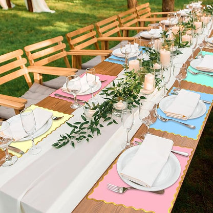 150 Pcs Disposable Paper Placemats Bulk 10"x14" Rectangle Place Mats with Scalloped Edges Dining Table Mat for Wedding Birthday Easter Party Table Decoration(Multicolor)
