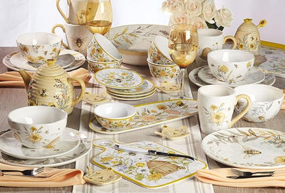 Bee Sweet 6" Canapé & Luncheon Plates, Set of 4 – Assorted Bee & Floral Designs with Uplifting Sayings, Durable Ceramic Appetizer Plates for Spring Entertaining & Cottagecore Décor |(Pack of 3)