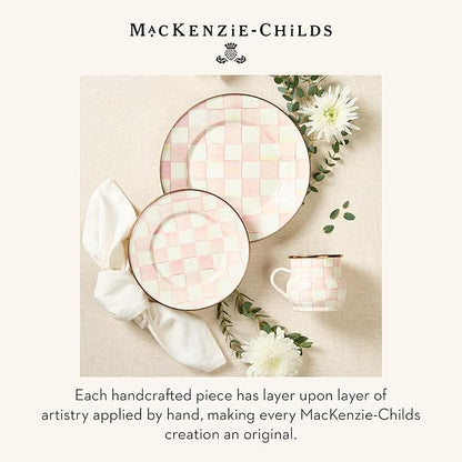 MACKENZIE-CHILDS Enamel Salad and Dessert Plate, Small Plate for Appetizers or Desserts, 8 Inches, Set of 4, Pink-and-White Rosy Check