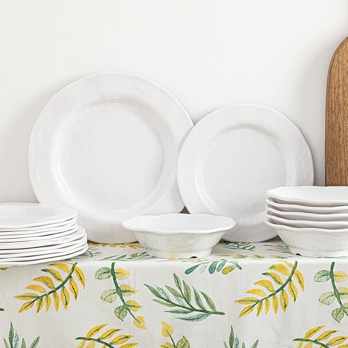 LEHAHA Basic White Melamine Dinnerware Sets, 18 Piece melamine dishes set, Service for 6, Plates and Bowls Sets Great for Indoor and Outdoor Use, Dishwasher safe…