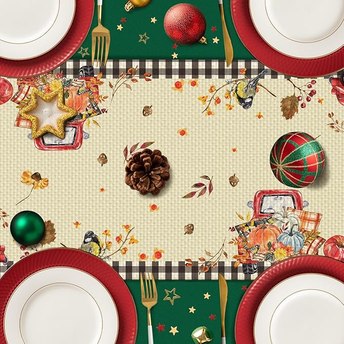 Pumpkin Thanksgiving Table Runner Seasonal Fall Kitchen Dining Linen Table Decoration for Indoor Outdoor Home Party Decor 13 x 72 Inch